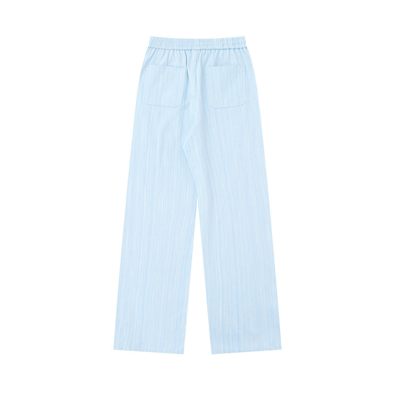 Women Pants Solid Color Embroidered Slacks Straight Wide Leg Pants Trousers