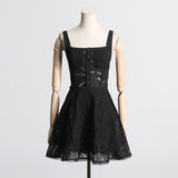 Women Dresses Summer Strap Lace Embroidery Hollow Dress (Qymy0409)