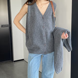 Women Knitted Two-Piece Set Autumn Two-Piece Solid Color Short Vest Top Suit Z809