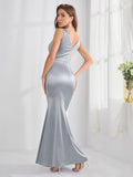 Women Evening Gown Sexy Retro Sleeveless Satin Dress