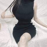 Women Dresses Turtleneck Sleeveless Knitted Dress