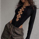 Women Jumpsuit Summer Sexy Hollow-out Slim-Fit Long-Sleeved Jumpsuit