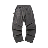 Men Pants Multi-Pocket Straight-Leg Trousers Retro Loose Casual Pants