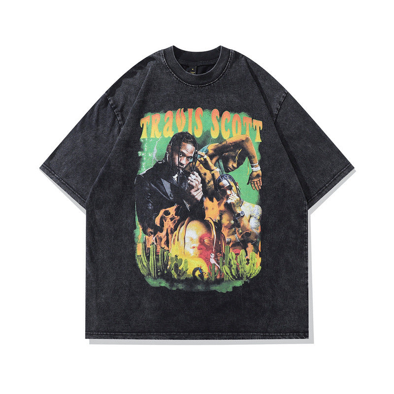 Men's T Shirt Retro Short Sleeve T-shirt Men's and Women's Old Tee