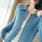 Women Knitted Cardigan Autumn and Winter Loose Lapel Knitted Cardigan Sweater Coat