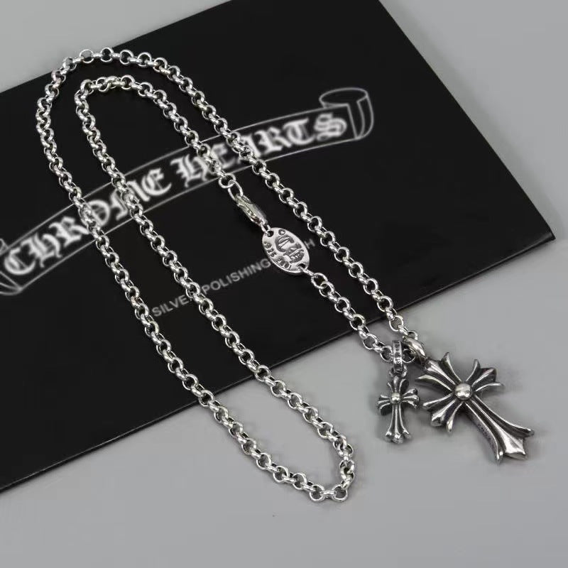 Chrome Hearts Necklace Vintage Double Cross Pendant for Men and Women
