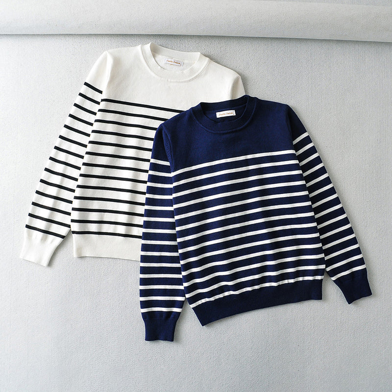 Women Sweater Knit round Neck Loose Striped Sweater