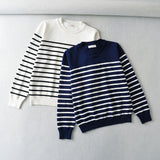 Women Sweater Knit round Neck Loose Striped Sweater