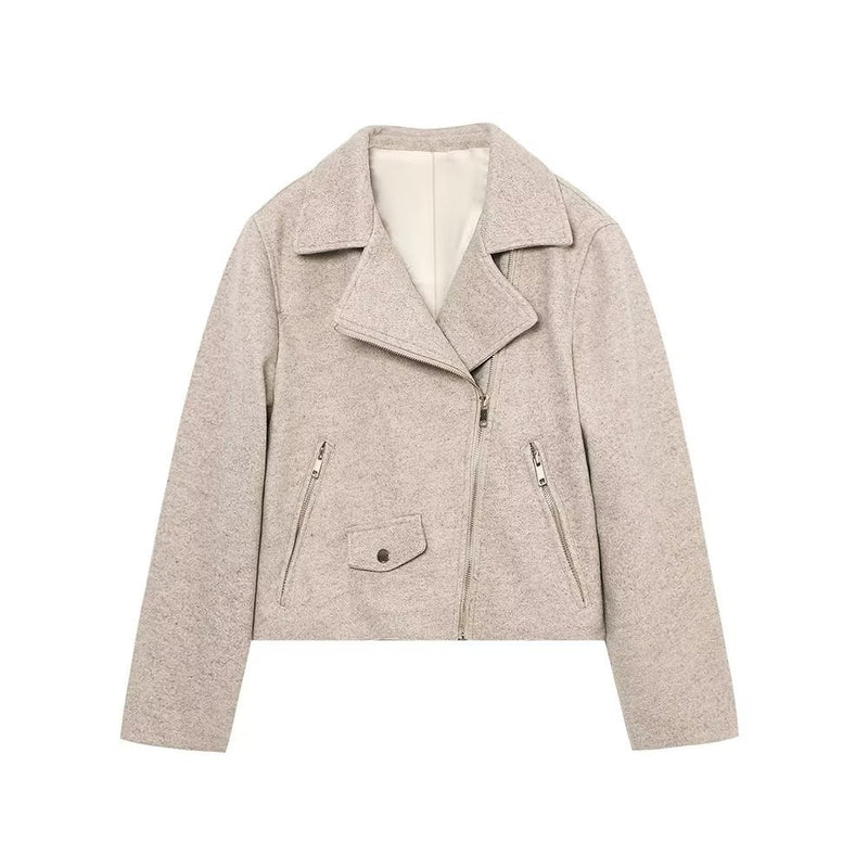 Women Woolen Coat Autumn New Zipper and Lapel Short Jacket