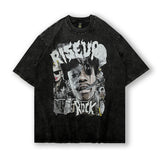 Men T Shirt Hip Hop Rapper Worn Looking Washed-out Short Sleeve T-shirt Men Oversize