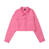 Women Jacket Multi-Pocket Workwear Jacket Loose Autumn Solid Color XINGX Coat