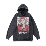 Men Hoodie Anime Hoodie Hip Hop Washed and Worn Hooded Sweatshirt