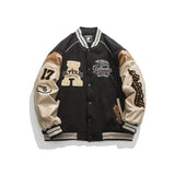 Unisex Winter Cotton Coat Retro Patchwork Three-Dimensional Printed Baseball Uniform Cotton-Padded Coat