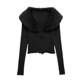 Women Sweater Knitwear Spring Style Long Sleeve Sexy Fur Collar Knitted Coat