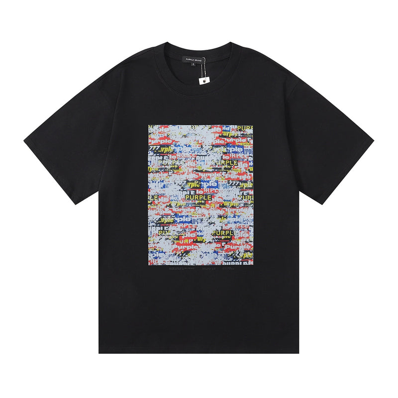 Purple Brand T Shirts Oil Painting Printing Hip Hop Men and Women Loose Casual Short Sleeve T-shirt