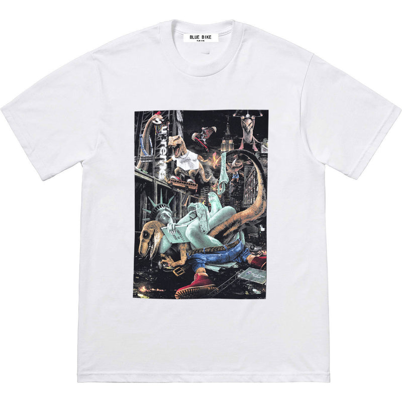 Men T-shirts 23SS T-REX TEE Tyrannosaurus Destroys City Wars Muse Short Sleeve T-Shirt Wide Pure Casual