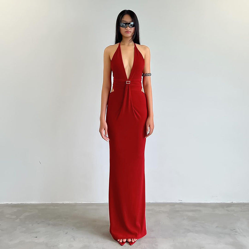 Women Dresses Sexy Backless V-neck Dress Sheath Dress