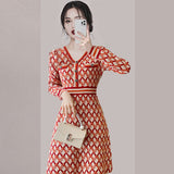 Women Maxi Dress Autumn and Winter V-neck Knitted Dress