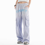 Women Pants Gradient Letters Embroidered Slacks Workwear with Pocket Straight-Leg Trousers