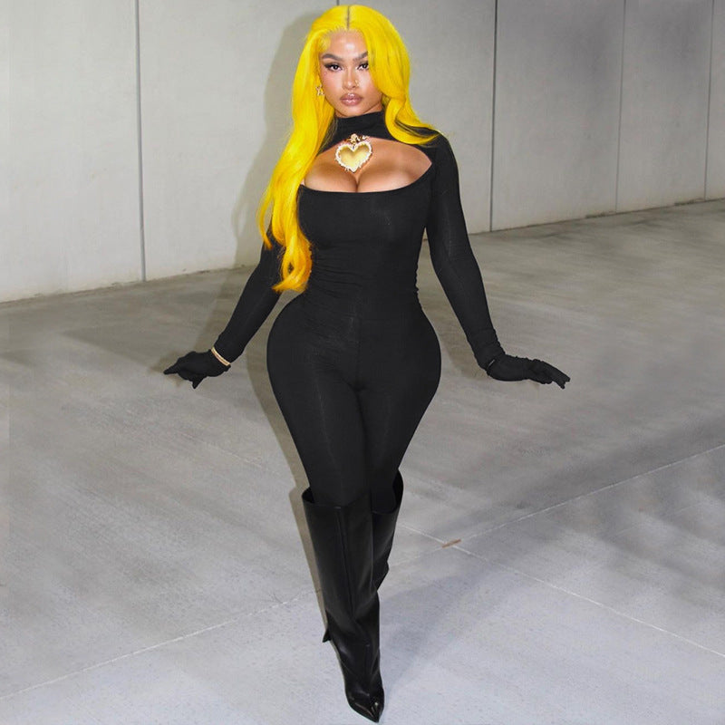 Women Jumpsuit Spring Sexy Hollow out Finger Stall Slim Fit Bodysuit