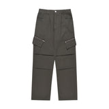 Men Sweatpants Zipper Workwear with Pocket Casual Trousers Solid Color Pleated Straight-Leg Pants