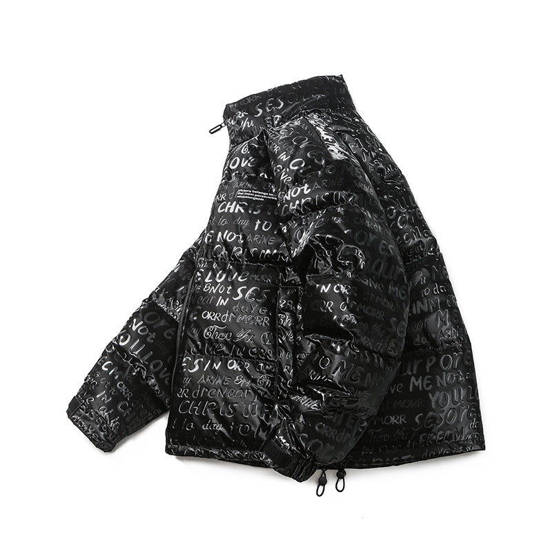 Unisex Winter Cotton Coat Dazzling Letter Stand-up Collar down Jacket