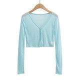 Women Sweater Knitwear Summer Fork Sun Protection Knit Cardigan V-neck Top