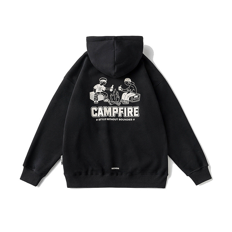 Unisex Winter Cotton Coat Winter Letter Printed Warm Top Hooded Sweater