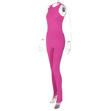 Women Jumpsuit Summer Sexy Backless Lace up Solid Color Jumpsuit