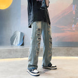 Men Jeans Ripped Jeans Men's Summer Straight-Leg Pants Loose Wide Leg Pants