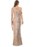 Women's Evening Gown Sexy Backless One-Shoulder Ribbon Sequins Dress Evening Dress