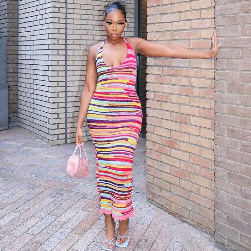 Women Dresses Summer Printed V-neck Backless Dress
