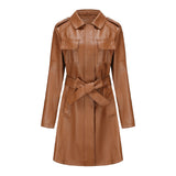 Red Leather Jacket Spring and Autumn Long Sleeve Leather Wind Coat