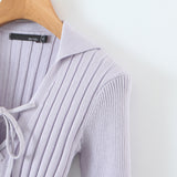 Women Sweater Knitwear Vintage Polo Lapel Lace-up Sweater Autumn Sexy Slim Long Sleeve Sweater