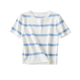 Women Sweater Knitwear Short Ice Silk Knitted Short Sleeve T-shirt