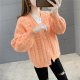 Women Knitwear Autumn and Winter V-neck Casual Sweater Loose Knitted Cardigan