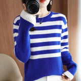 Women Knitwear Autumn and Winter Striped round Neck Sweater Loose Sweater