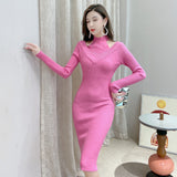 Women Maxi Dress Autumn and Winter off-the-Shoulder Slim Knit Dress