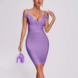 Women's Evening Dress Purple Bandage Dress Sexy V-neck Dress Backless Dress Hip Skirt