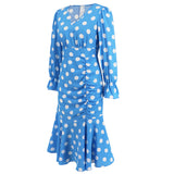 Women Date Dress Autumn and Winter Dress Sexy V-neck Polka Dot Printing Long-Sleeved Fishtail Dress