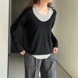 Women Knitted Two-Piece Set Spring Loose Sweater round Neck Vest Blouse Ab29