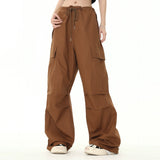 Men Sweatpants Workwear Wide-Leg Casual Pants Pleated Straight Loose Drawstring Ankle-Tied Trousers