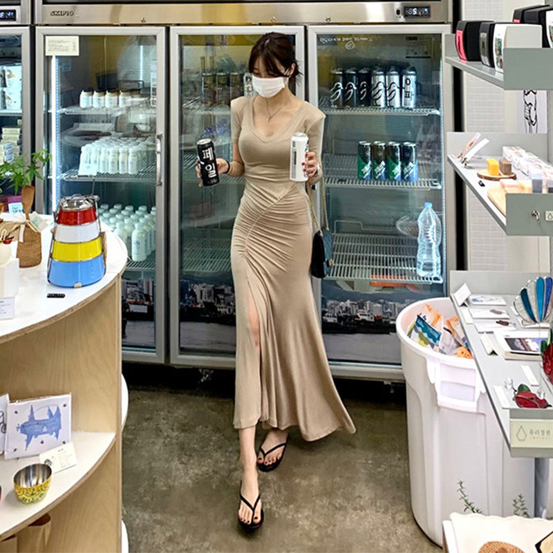 Women Dresses V-neck Slit Dress