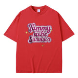 Tummy Ache Survivor Graphic Print T-shirt Male Meme Oversize