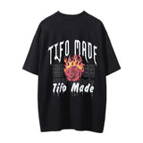 Men Vintage T-Shirt Rose Flame Printed Short Sleeve T-shirt
