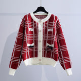 Women Knitwear Loose Knitted Cardigan Autumn and Winter Bow Sweater Coat