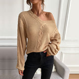 Women Knitted Sweater Autumn and Winter Long Sleeve Solid Color Loose Sweater
