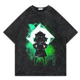 Washed retro T-shirt printed graphic casual cotton summer short sleeves