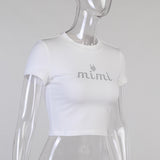 Women T-shirt Short Hot Diamond Alphabet Print Short Sleeve T-Shirt, Summer Top
