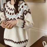 Women Knitwear Spring and Autumn round Neck Knitwear Loose Retro Sweater
